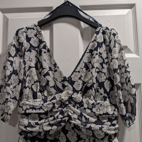 Navy Blue Floral Dress women's size 6P - Picture 2 of 5